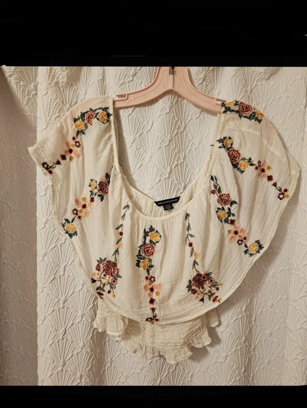 Embroidered Ivory Floral Peasant Top - Picture 4 of 12
